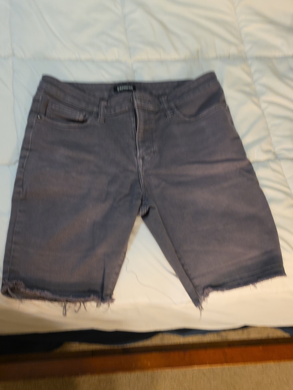 Express Purple Gray Denim Shorts with Branded Waist Tab